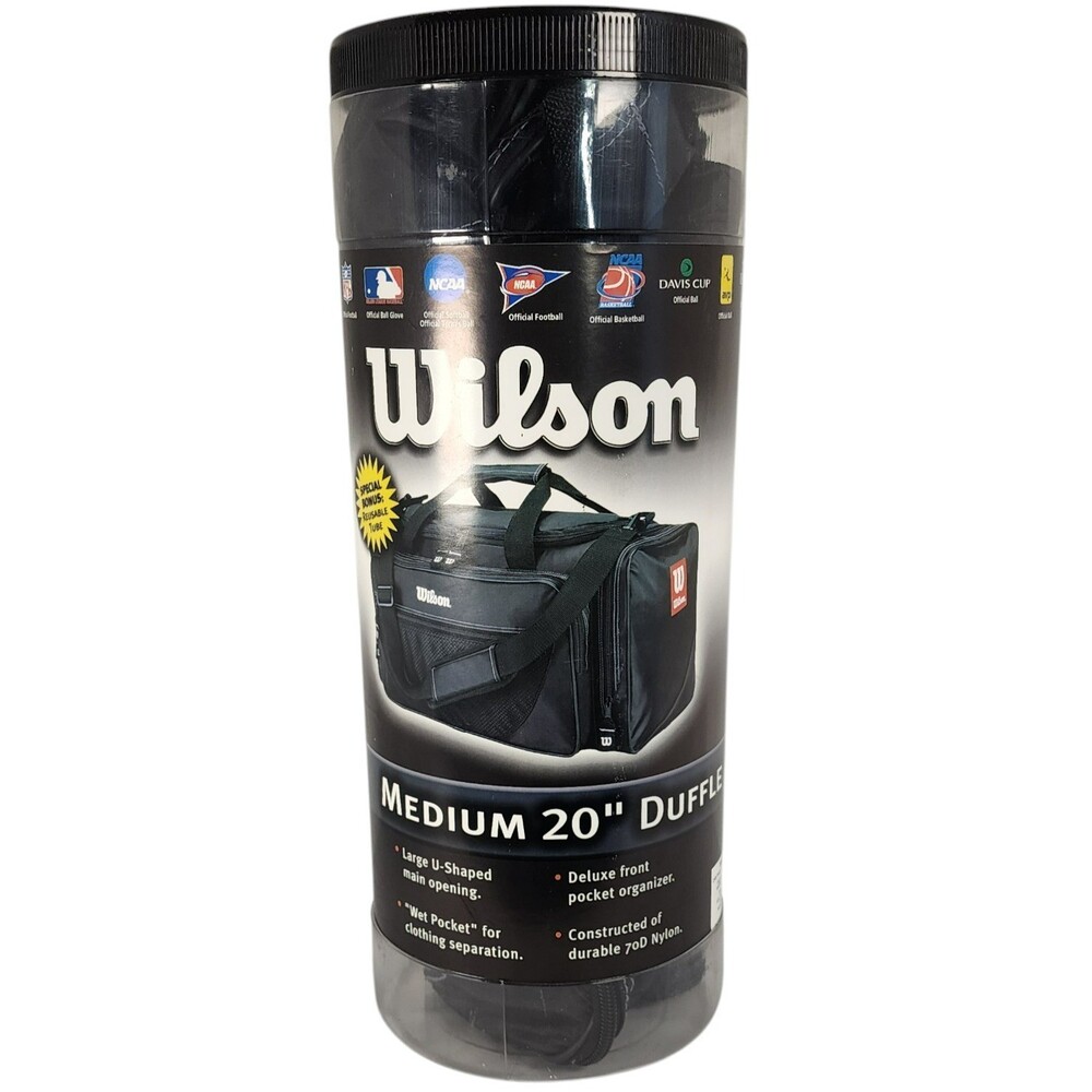 Wilson Medium 20" Duffle Bag Black Travel Gym Sports Wet Pocket Reusable Tube